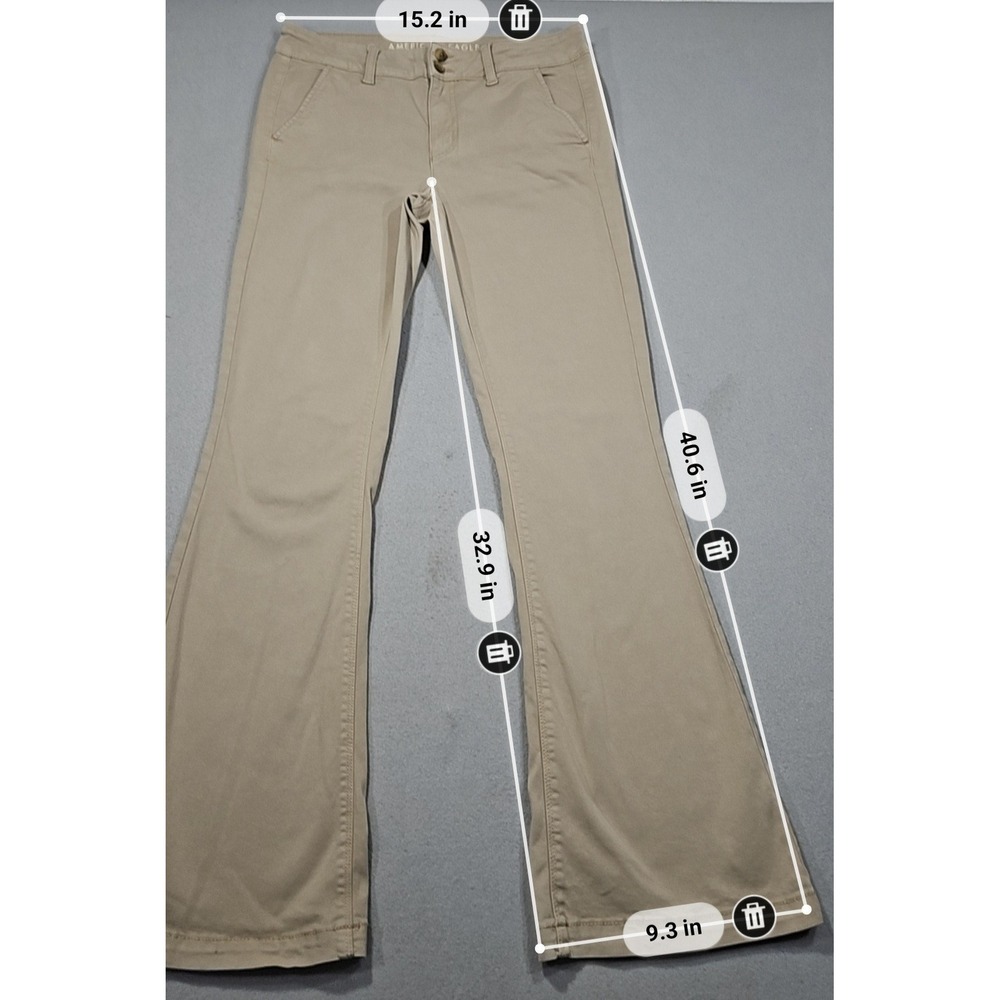 American Eagle Artist Flare Khaki Super Stretch Pants Tan Sz 8 Long - Picture 2 of 8